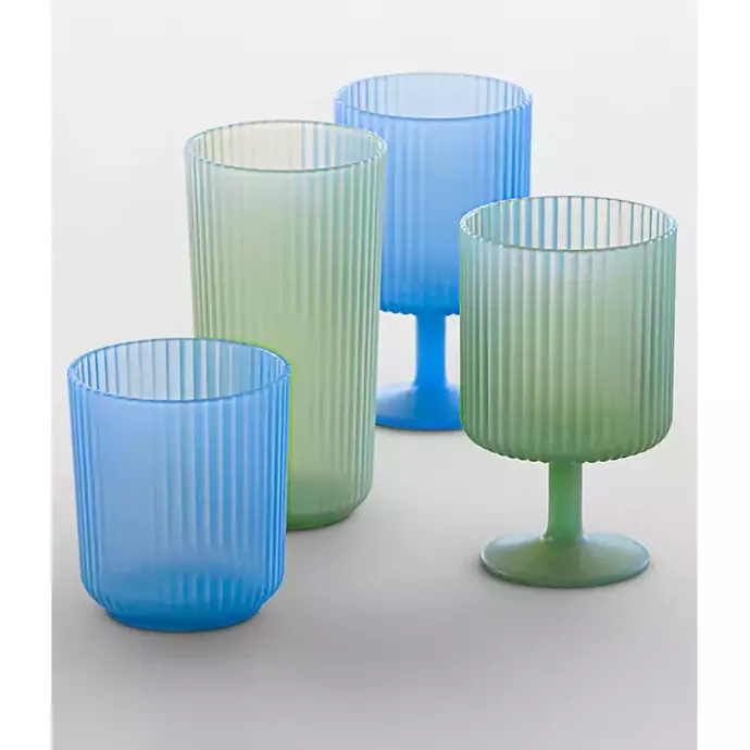 Sale Kirklands Home Matte Azure Ribbed Goblet Glasses, Set of 6 Blue