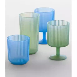 Sale Kirklands Home Matte Azure Ribbed Tall Glasses, Set of 6 Blue