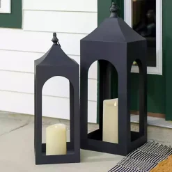 Kirklands Home Matte Hampshire Metal Lantern, 24 in. Black