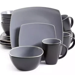 Hot Kirklands Home Matte Gray and Black 16-pc. Dinnerware Set