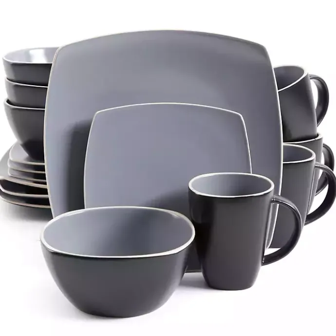Hot Kirklands Home Matte Gray and Black 16-pc. Dinnerware Set