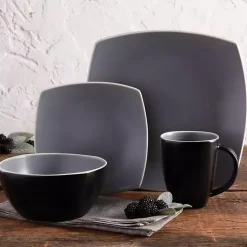 Hot Kirklands Home Matte Gray and Black 16-pc. Dinnerware Set