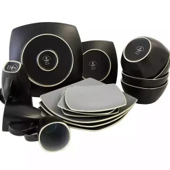 Hot Kirklands Home Matte Gray and Black 16-pc. Dinnerware Set