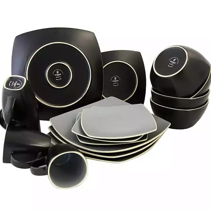 Hot Kirklands Home Matte Gray and Black 16-pc. Dinnerware Set