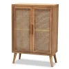 New Kirklands Home Medium Oak Rattan 2-Door Cabinet