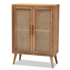 New Kirklands Home Medium Oak Rattan 2-Door Cabinet