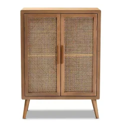 New Kirklands Home Medium Oak Rattan 2-Door Cabinet