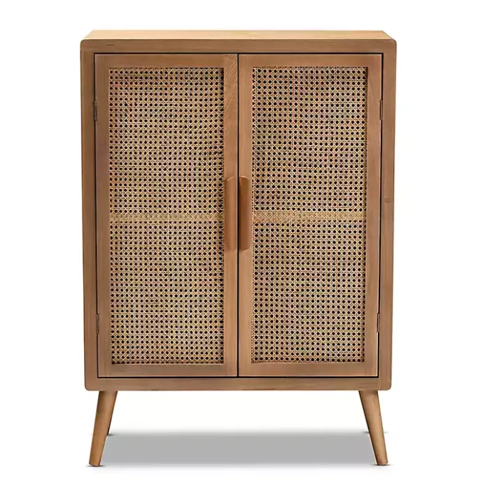 New Kirklands Home Medium Oak Rattan 2-Door Cabinet