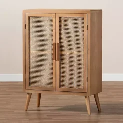 New Kirklands Home Medium Oak Rattan 2-Door Cabinet