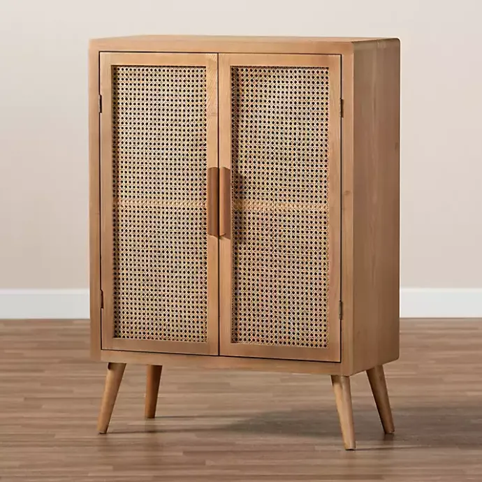 New Kirklands Home Medium Oak Rattan 2-Door Cabinet