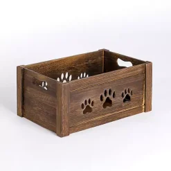 New Kirklands Home Medium Paw Print Cutout Wooden Crate Brown