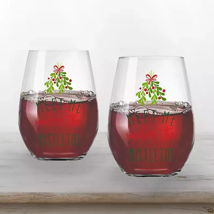 Online Kirklands Home Meet Me Under the Mistletoe Wine Glasses, Set of 2