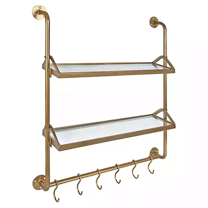 Best Kirklands Home Merit Gold Metal Wall Shelf with Hooks