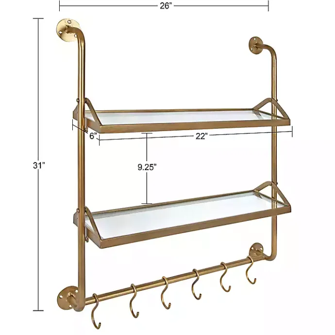 Best Kirklands Home Merit Gold Metal Wall Shelf with Hooks