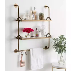 Best Kirklands Home Merit Gold Metal Wall Shelf with Hooks