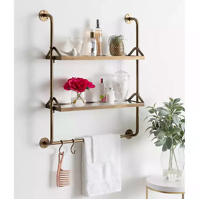 Best Kirklands Home Merit Gold Metal Wall Shelf with Hooks