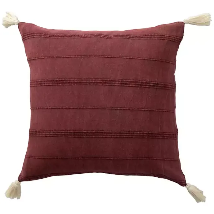 Discount Kirklands Home Merlot Striped Organic Cotton Throw Pillow Red