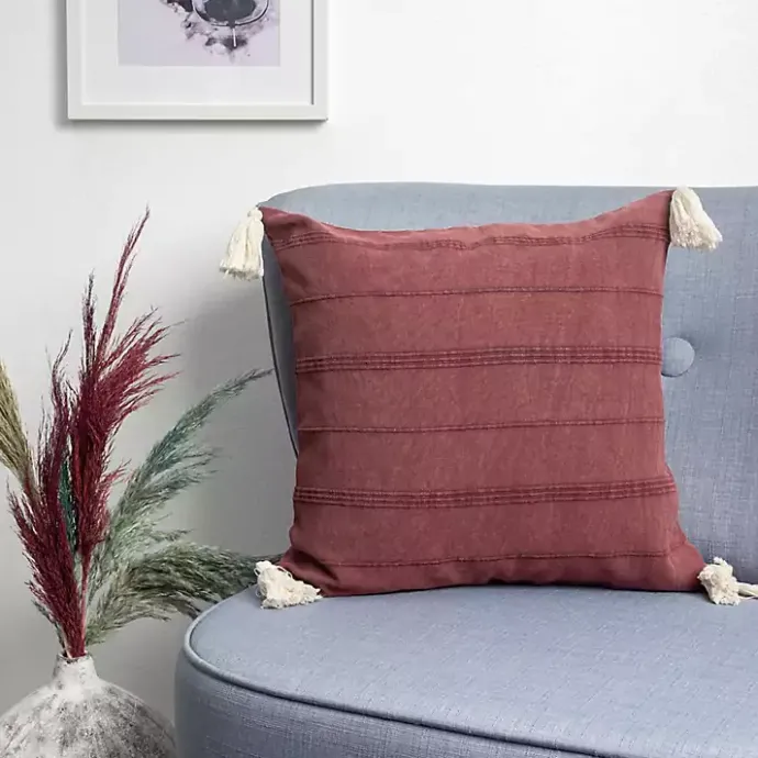 Discount Kirklands Home Merlot Striped Organic Cotton Throw Pillow Red