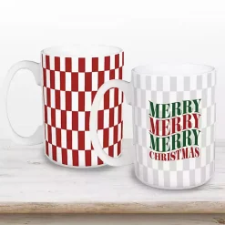 Outlet Kirklands Home Merry Christmas Checkered Mugs, Set of 2