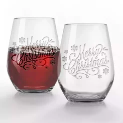 Online Kirklands Home Merry Christmas Etched Wine Glasses, Set of 2 Clear