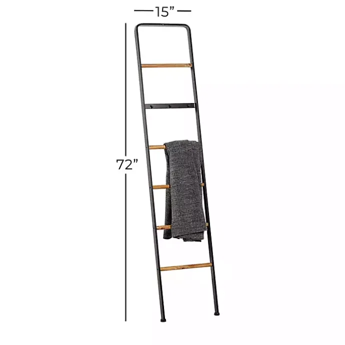 Hot Kirklands Home Metal and Fir Wood Leaning Ladder with Hooks
