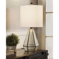 Best Kirklands Home Metal and Seeded Glass Cage Table Lamp White