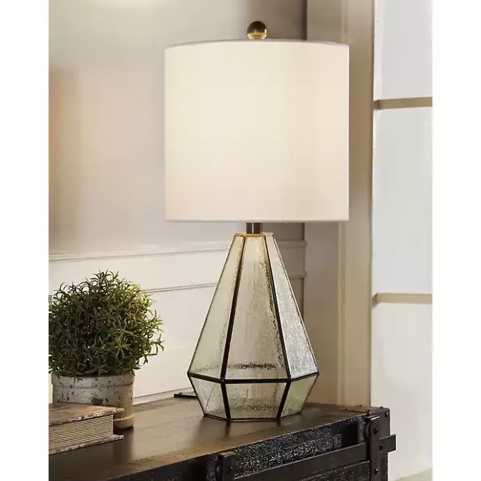 Best Kirklands Home Metal and Seeded Glass Cage Table Lamp White