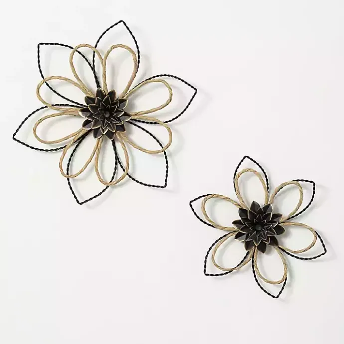 Sale Kirklands Home Metal and Twine Flower Wall Plaques, Set of 2