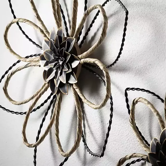 Sale Kirklands Home Metal and Twine Flower Wall Plaques, Set of 2