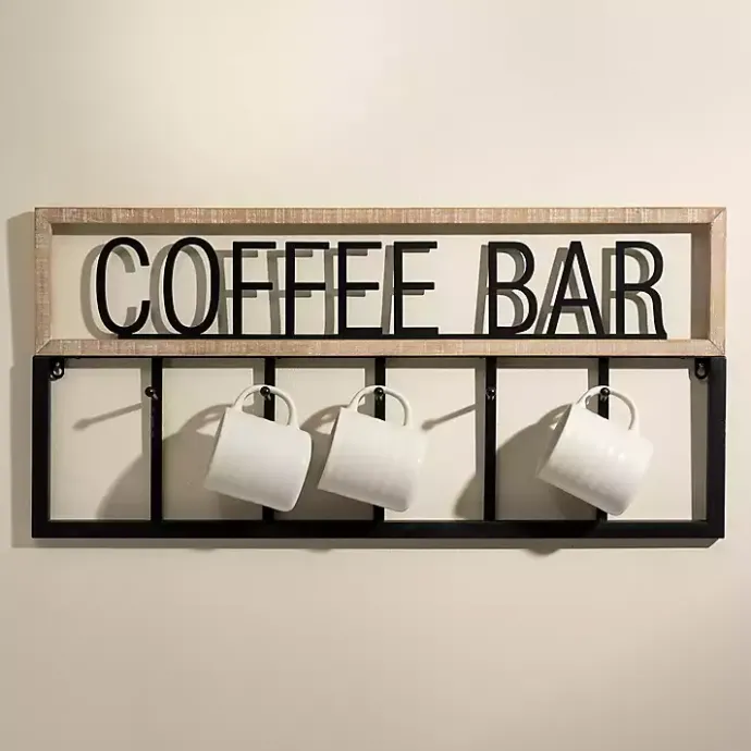 Outlet Kirklands Home Metal and Wood Coffee Bar Wall Hooks