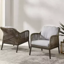 Sale Kirklands Home Metal Rope Outdoor Chairs with Cushions, Set of 2