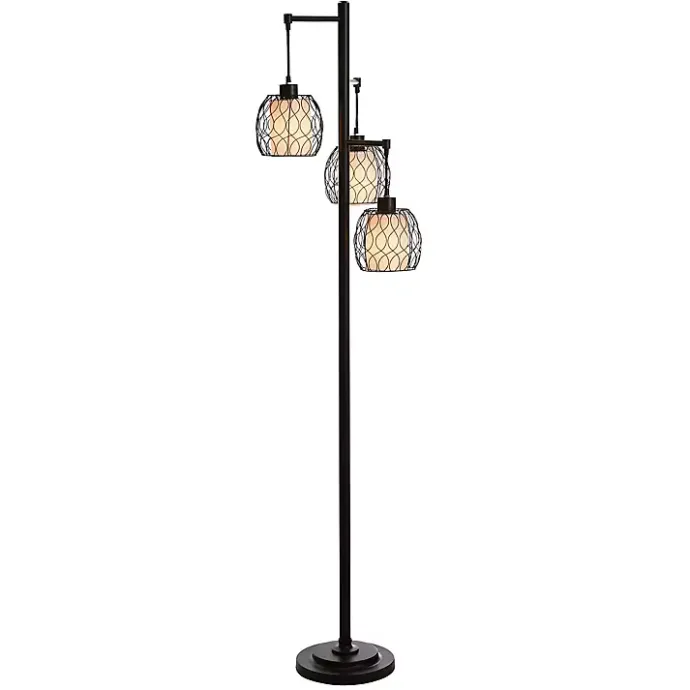 Discount Kirklands Home Metal Tiered Woven Cage Robert Floor Lamp Black