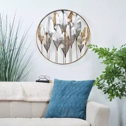 New Kirklands Home Metallic Gold and Silver Layered Leaf Wall Plaque