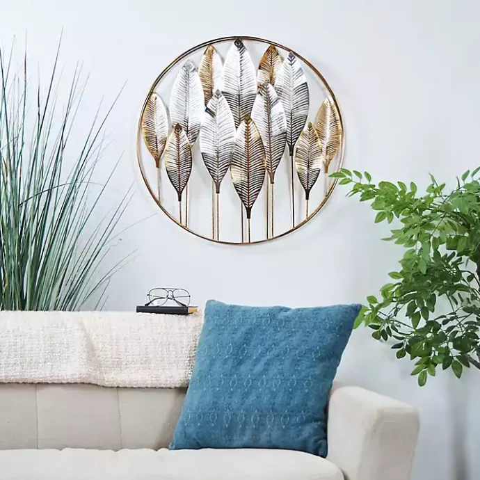 New Kirklands Home Metallic Gold and Silver Layered Leaf Wall Plaque