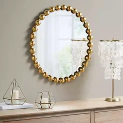 Best Kirklands Home Metallic Foiled Beaded Wall Mirror, 27 in. Gold
