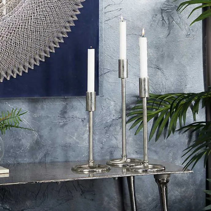Discount Kirklands Home Metallic Loop Base Taper Candle Holders, Set of 3 Silver