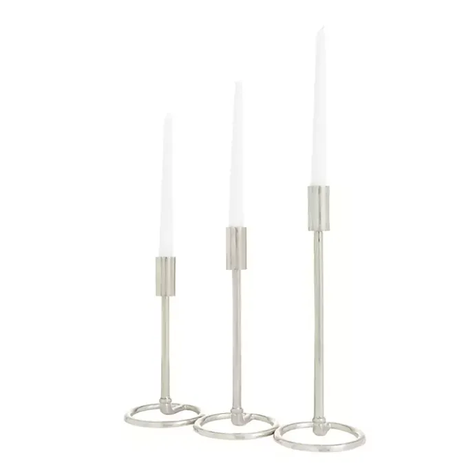 Discount Kirklands Home Metallic Loop Base Taper Candle Holders, Set of 3 Silver