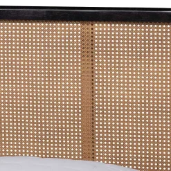 New Kirklands Home Mid-Century Black Wood Rattan Queen Platform Bed