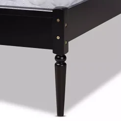 New Kirklands Home Mid-Century Black Wood Rattan Queen Platform Bed