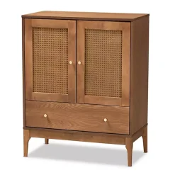 Online Kirklands Home Mid-Century Modern Rattan Walnut Cabinet Brown