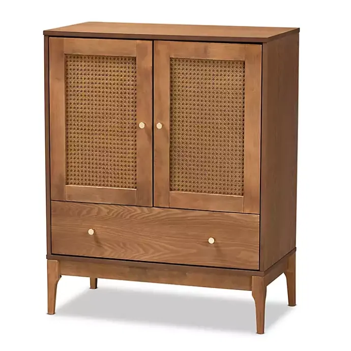 Online Kirklands Home Mid-Century Modern Rattan Walnut Cabinet Brown