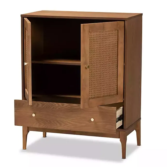 Online Kirklands Home Mid-Century Modern Rattan Walnut Cabinet Brown