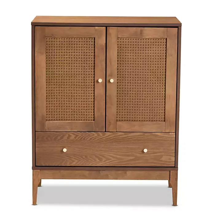 Online Kirklands Home Mid-Century Modern Rattan Walnut Cabinet Brown