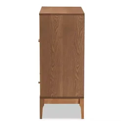 Online Kirklands Home Mid-Century Modern Rattan Walnut Cabinet Brown