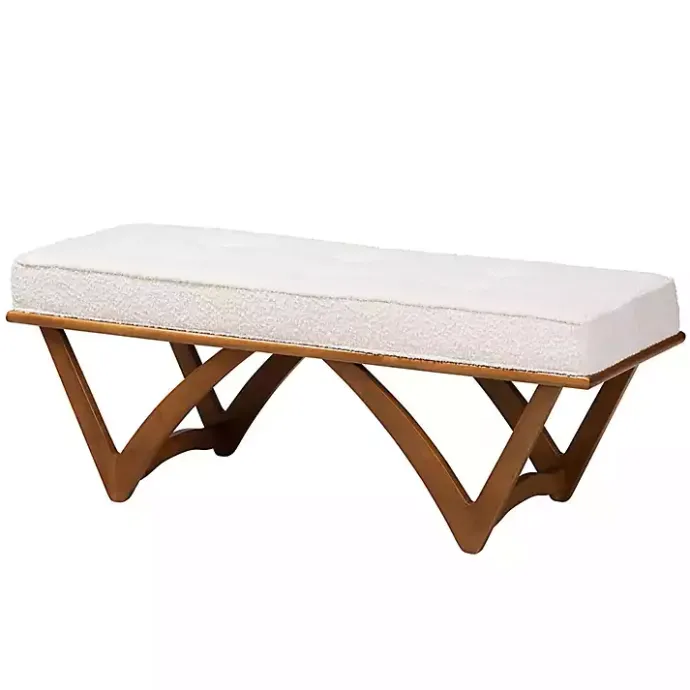 Outlet Kirklands Home Mid-Century Modern Boucle Angled Bench White