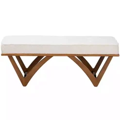 Outlet Kirklands Home Mid-Century Modern Boucle Angled Bench White