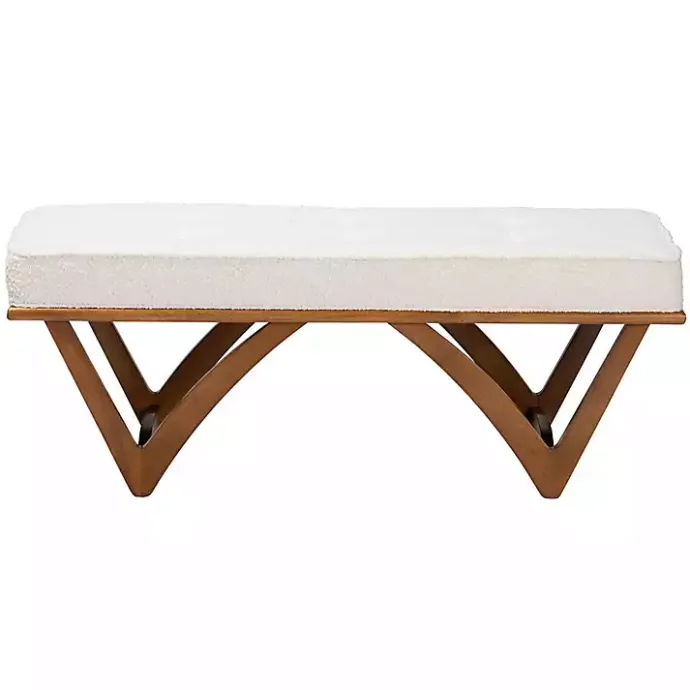 Outlet Kirklands Home Mid-Century Modern Boucle Angled Bench White
