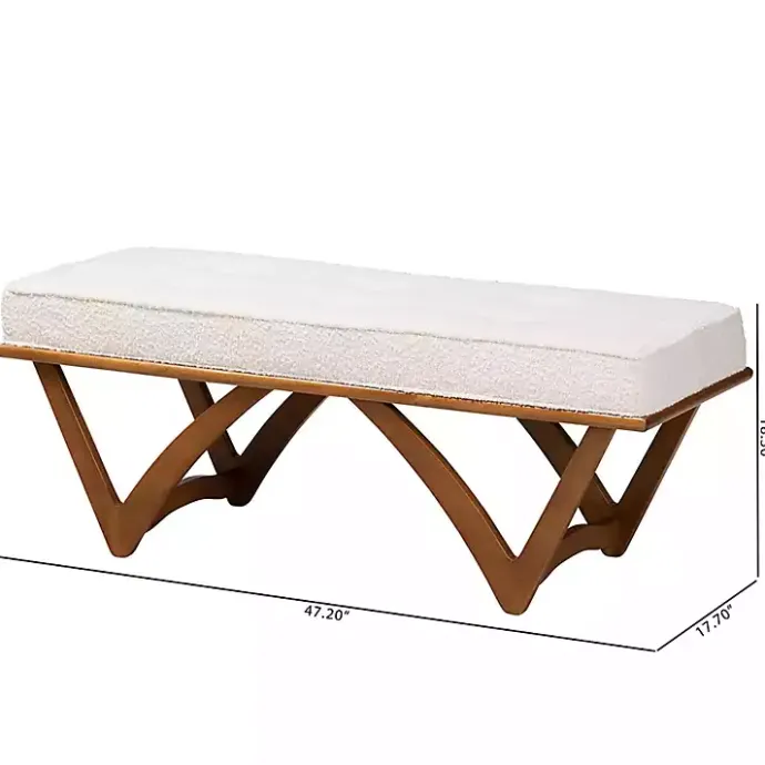 Outlet Kirklands Home Mid-Century Modern Boucle Angled Bench White