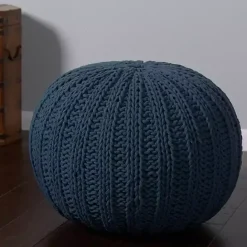 Outlet Kirklands Home Midnight Cable Knit Pouf Blue