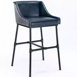 New Kirklands Home Midnight Faux Leather Parlor Bar Stool Blue
